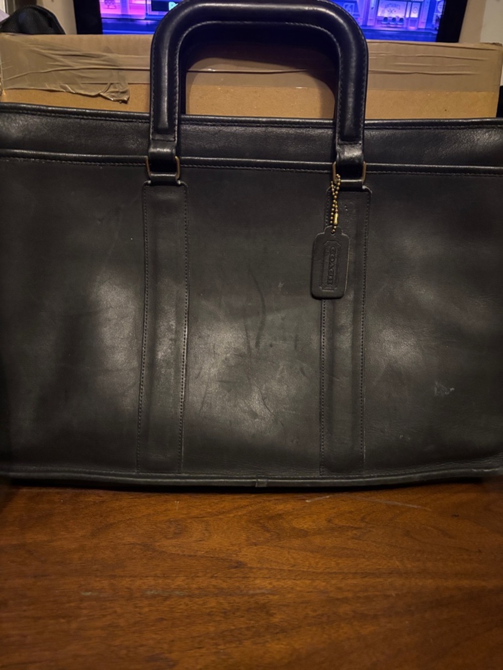 Coach Black Leather Briefcase with Branded Hang Tag